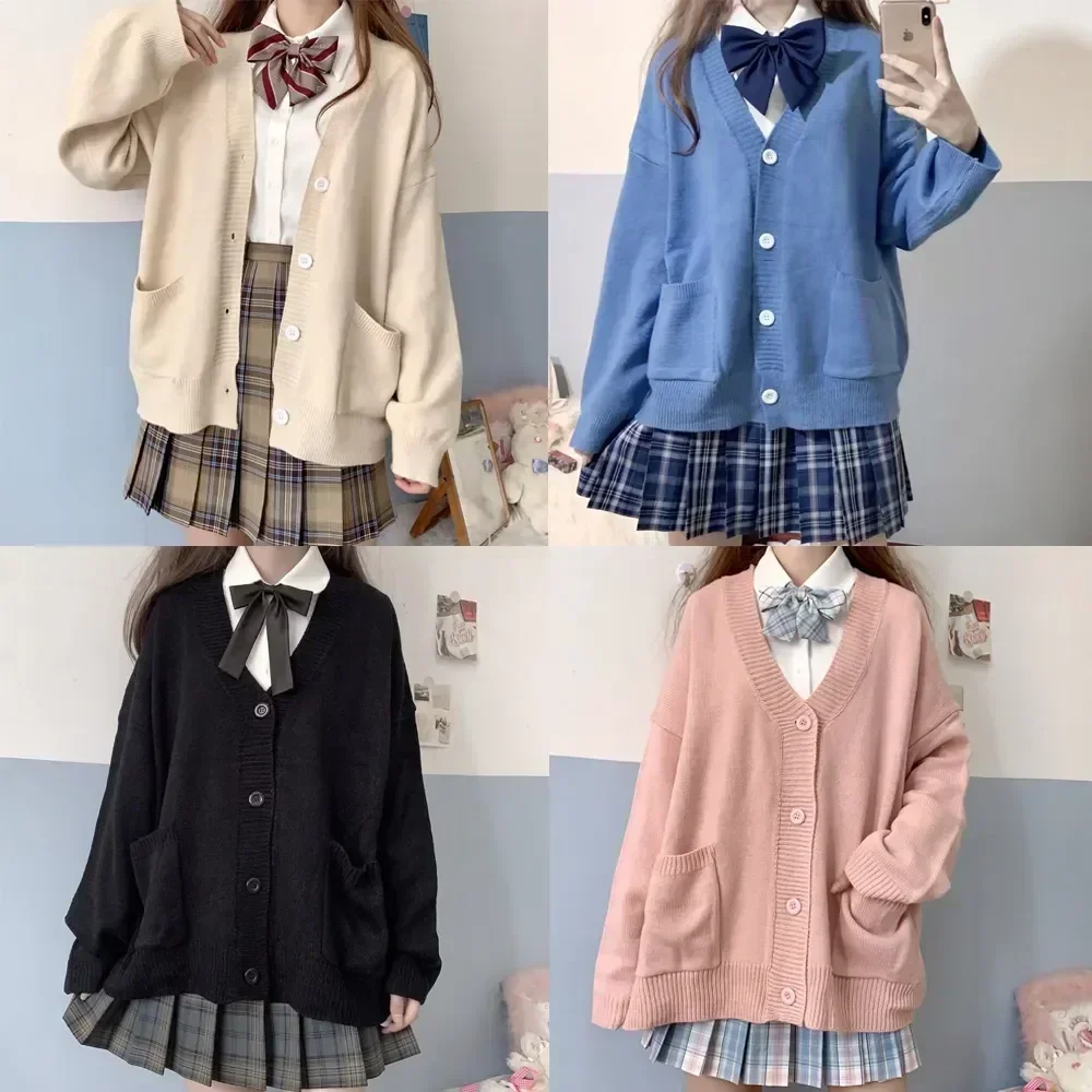 Cardigan College Japan School Style primavera autunno 5 ragazze maglione uniforme cotone studente colore scollo a v Cosplay lavorato a maglia