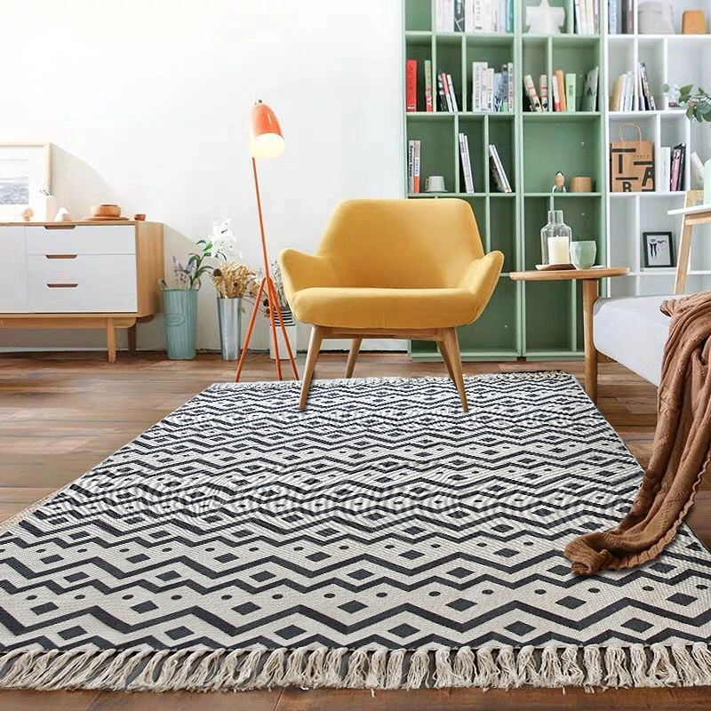

Rug Vintage Cotton Linen Fringed Floor Mats Bedside Multifunctional Living Room Sofa Tea Table Carpet Machine Washable