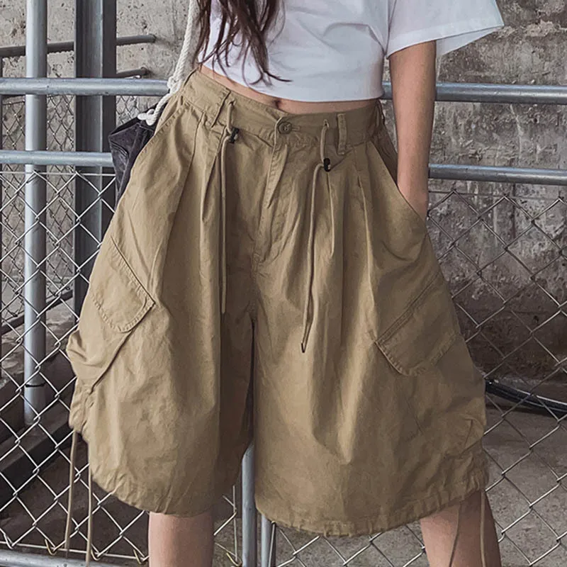 Cargos Style 7-Point Pants Big Pocket Wide-Leg Pants Y2K Vintage Shorts New Style Loose Casual  Seven Points Trouser