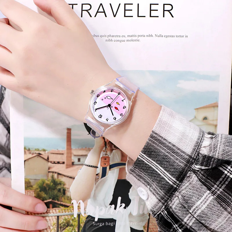 Japanese Cute Simple Couple Watches Casual Small Fresh Cartoon Fruit Pink Heart Versatile Watch Sport Jelly Watch for Girls Boys