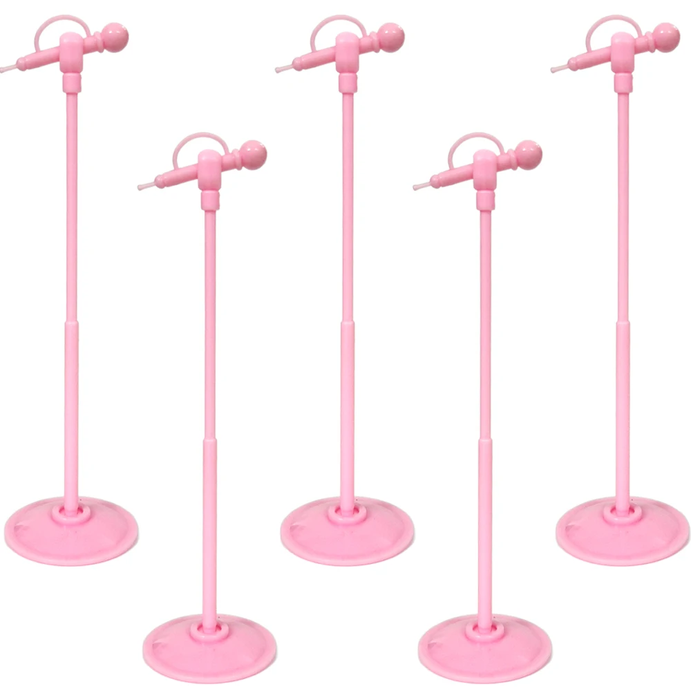 5 Pcs Pink Plastic Microphones 11.5 Inch Dolls Accessories Cute Mini Model 1:12 Doll Toys 1/6 Dollhouse Miniature Furniture