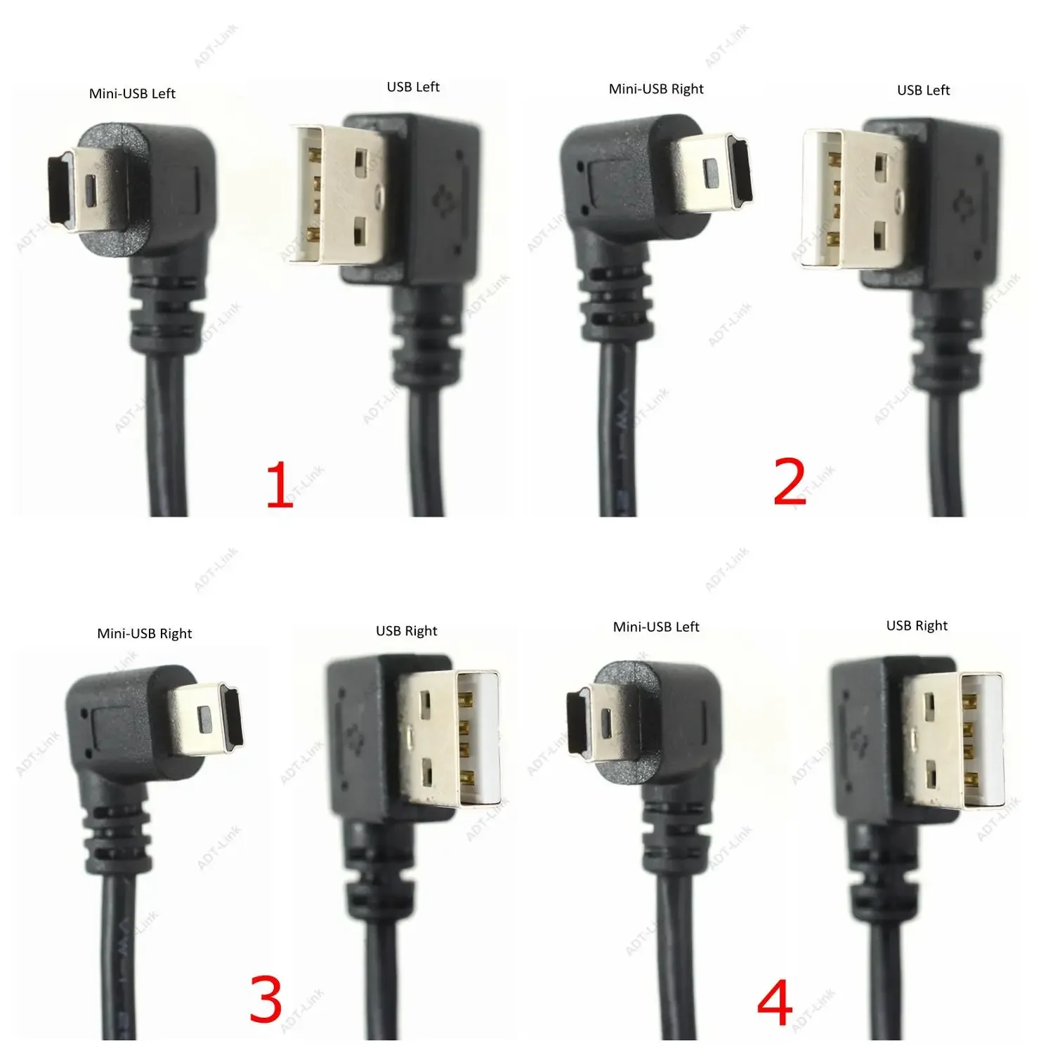 Mini USB Data Cable 25cm Angled USB 2.0 A Male To 5 Pin Mini USB Male Cord Adapter Connector Right & Left Angle