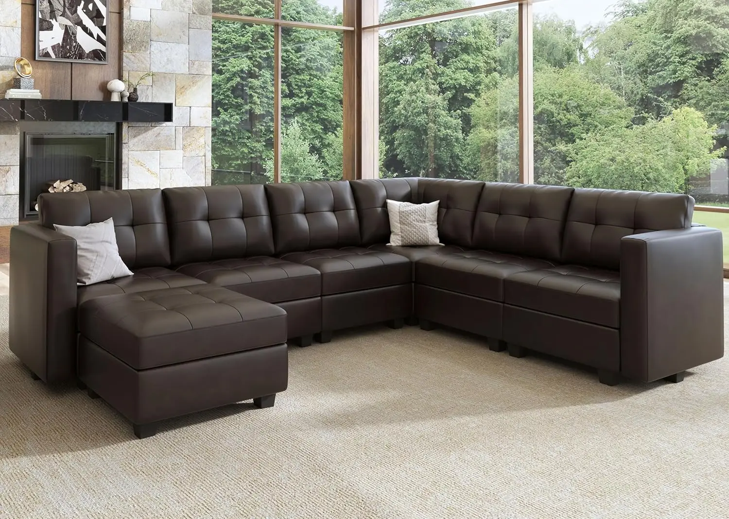 

Modular Sectional Couch with Storage faux leather convertible sofa couch with Ottomans and Chaises Faux Leather Sectional Sofa