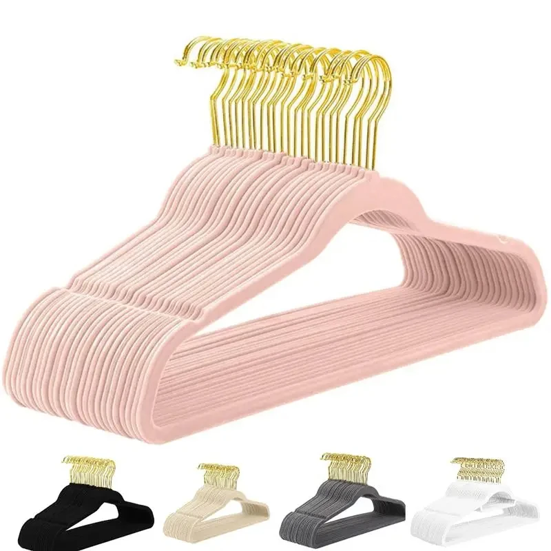 10pcs Gold Hook Anti-Slip Flocking Hanger Pants Rack Tie Rack Adult Clothes Clothing Store ABS Magic Hanger Wardrobe Storage