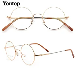 Women Round Hipster Eyeglass Frames Men Metal Optical Glasses Frames Flexible Memory Metal Gold Eyewear Prescription Spectacles