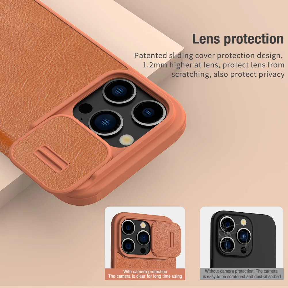 For iPhone 15 Pro Max NILLKIN Qin Leather Case Card Pocket Wallet bag Lens Protection Flip Cover for iPhone 15  /15 Pro