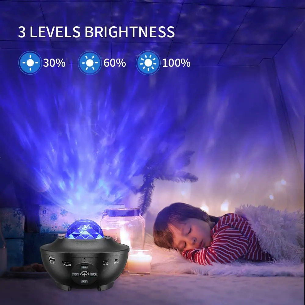 moving water wave nebula galaxy Wifi APP control starry projector music light,light Christmas galaxy night projector for kids