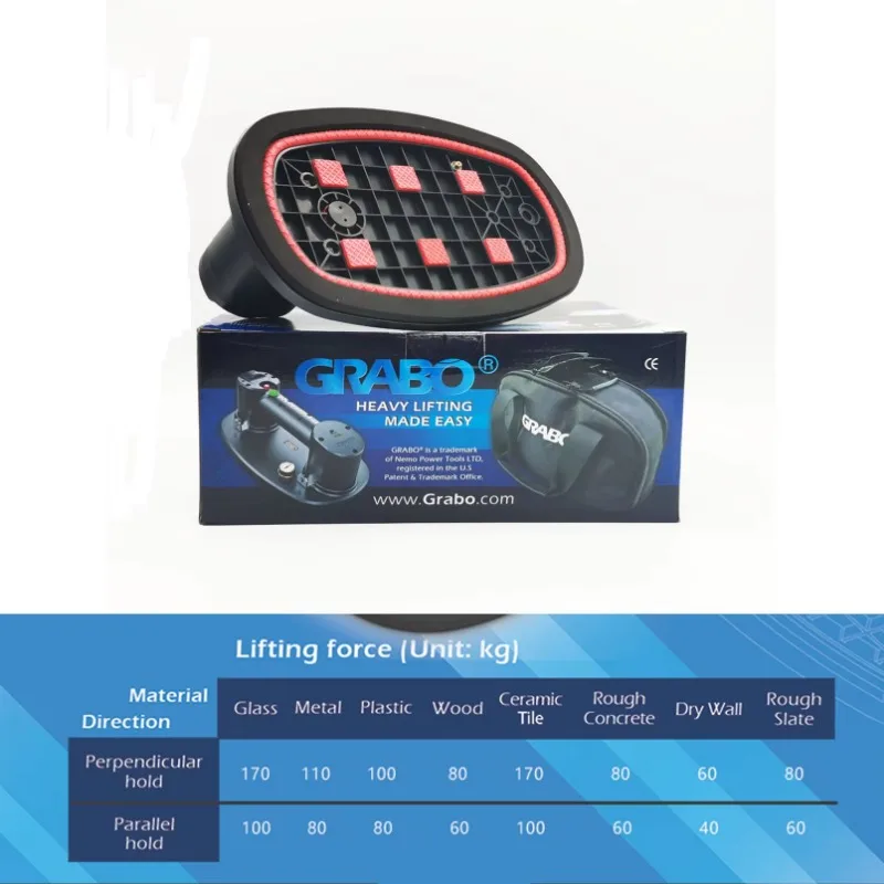 Grabo H Electric Vacuum Suction Cup for Structure Tile Glass Wood 170kg Capacity Portable Heavy Duty Lifter Stone Lifting Tool