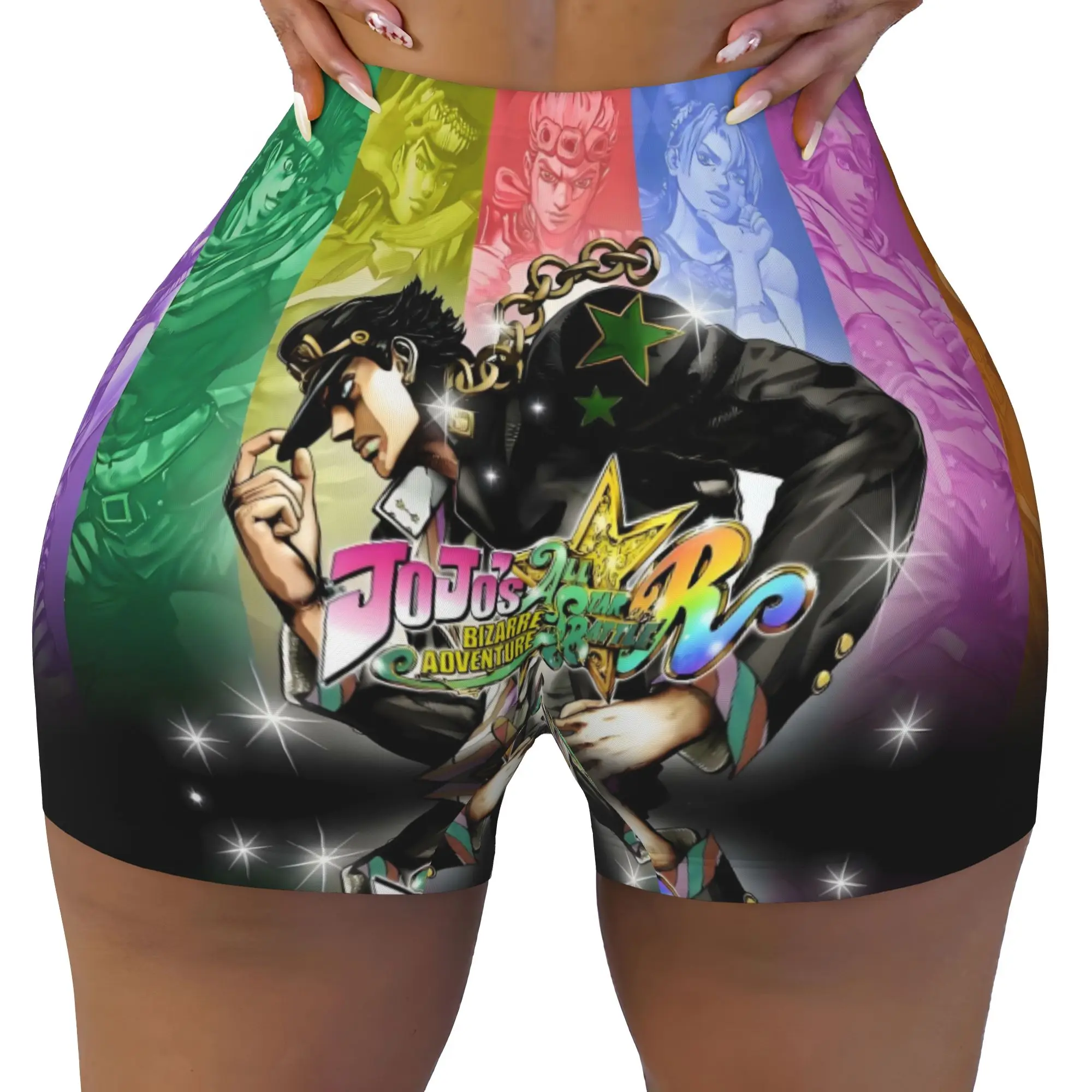 Japan Manga JoJos Bizarre Adventure  Biker Running Gym Shorts for Women Anime  Athletic Workout Yoga Shorts