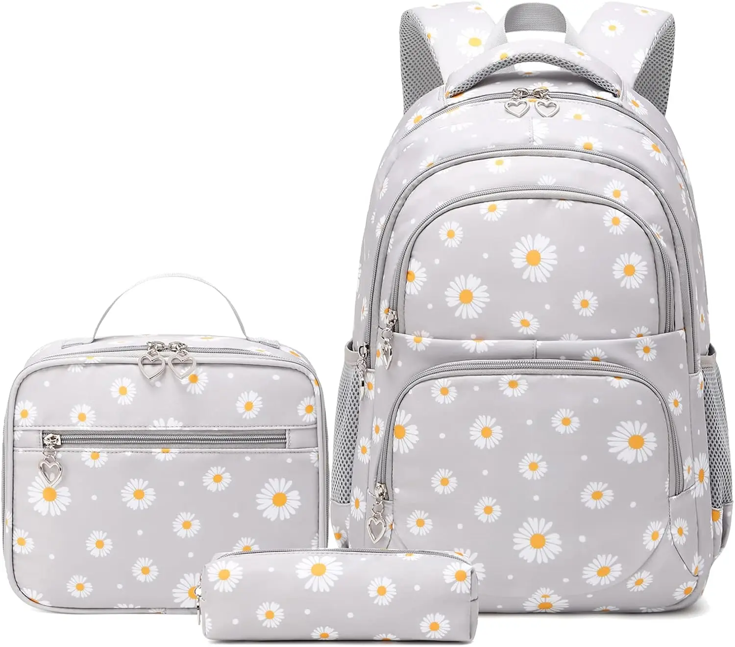 

Daisy Printed Backpacks With Lunch Pack Pencil Case 3pcs, Lightweight Water Resistant Bookbag For Middle School