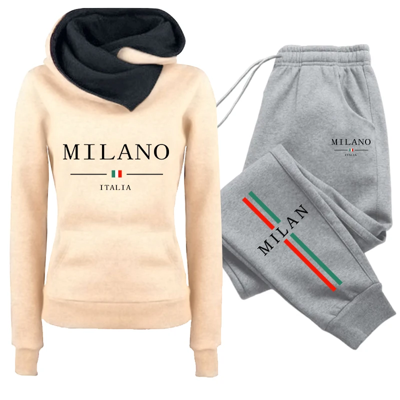 Herbst-Winter Damen Alltags-Sportoutfit, Damen-Set/Hoodie/Hose, Italienische Mode-Trainingsanzug, Kapuzenpullover, Jogginghose – Detail 1