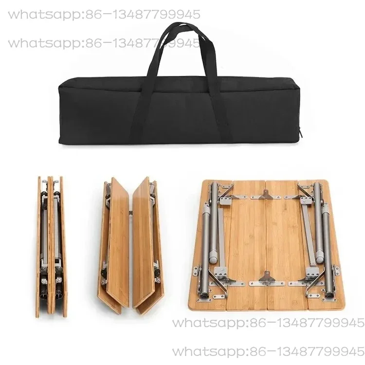 100*65cm Outdoor Camping Folding Large Table Aluminium Alloy Bamboo Table Portable  Adjustable Height
