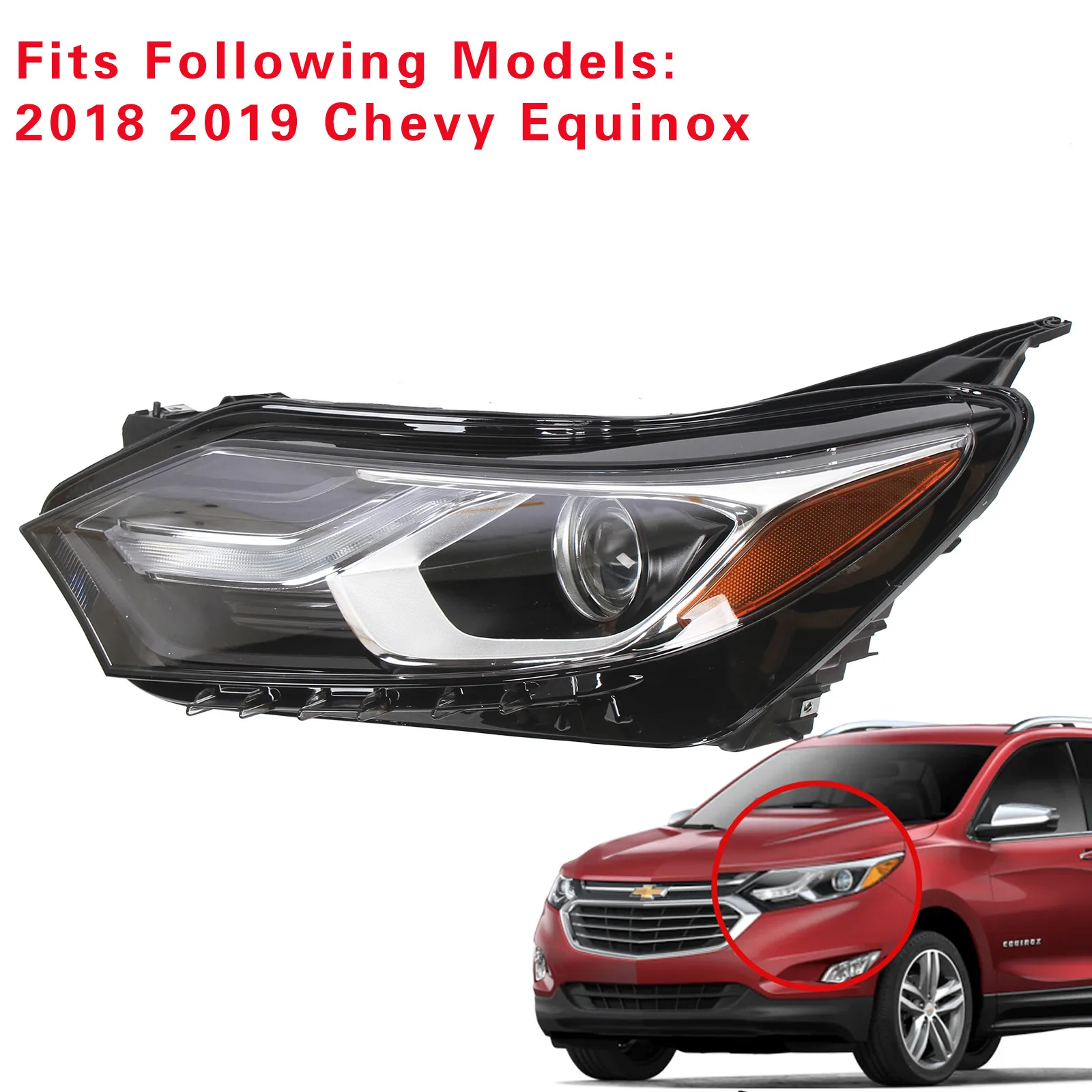 

Left Headlight Fits for 2018 2019 2020 Chevy Equinox Factory Halogen DRL Driver Side OEM Headlamp LED DRL Headlight