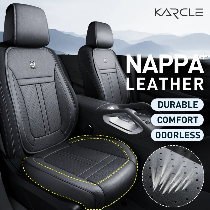 

PU Leather Car Seat Covers Full Set Breathable Hole Front Seat Cushion Adjustable Back Seat Protector Waterproof Car Accessory