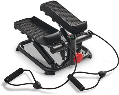 Total Body 2-in-1 Stepper Machine, Total Body Workout, Adjustable Hydraulic, Resistance Bands, Non-Slip Pedals w Optional Free S