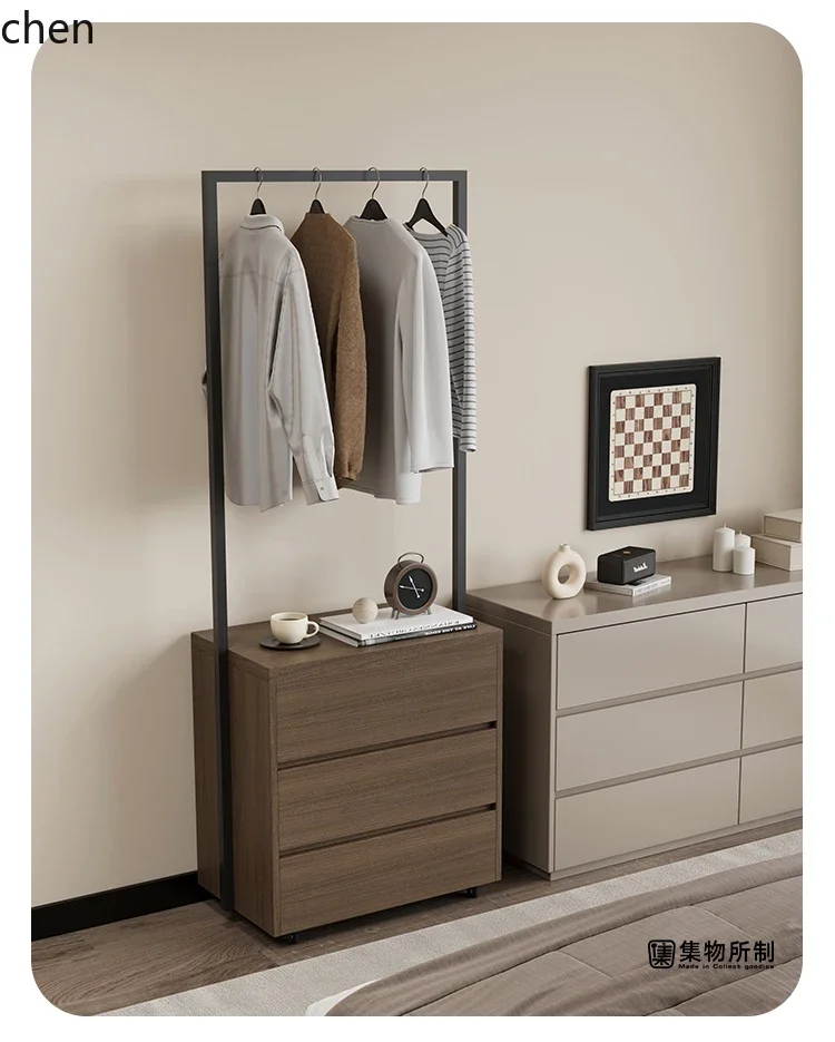 PYH solid wood bedside table coat rack integrated modern side cabinet floor hanging hanger storage cabinet