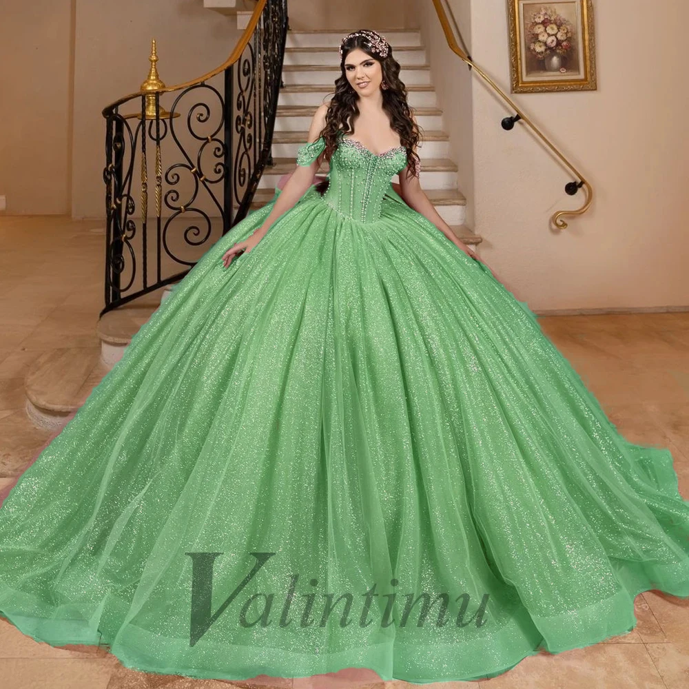 فساتين Quinceanera للأميرة ذات القوس الكبير من Valintimu للفتيات مكشوفة الكتف على شكل قلب فيستدوس دي 15 Quinceanera مخصصة #3