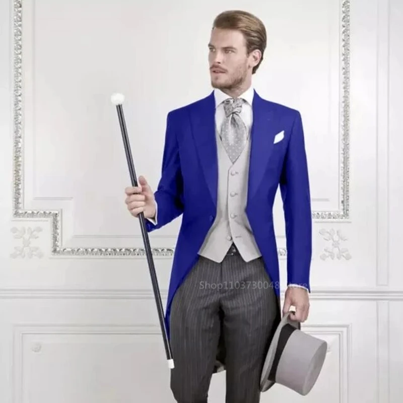 

Однотонный мужской фрак, комплект смокингов для жениха для мужчин, свадебный костюм, пиджаки с лацканами, жилет и брюки, комплект из 3 предметов, платье для выпускного вечера