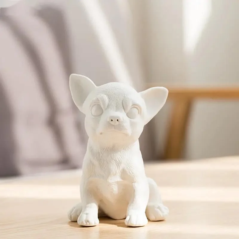 New Lovely Puppy Ceramic Sculpture French Bulldog Ornaments Crafts White Dog Miniature Figurines Desk