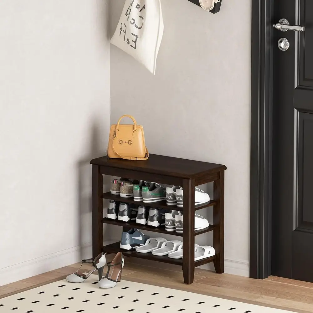 Регулируемая трехъярусная полка для обуви в прихожей для прихожей, гостиной, грязевых комнат - отделка из орехового дерева