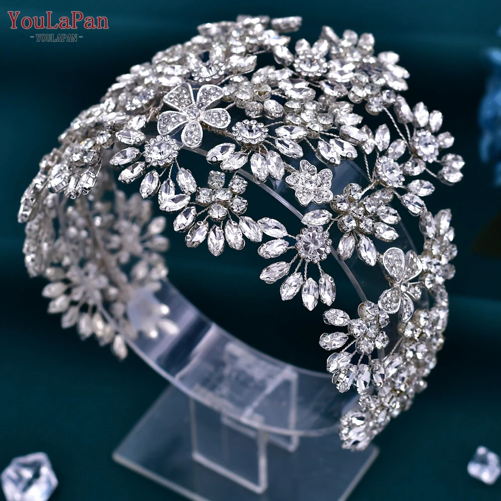 YouLaPan Luxury Bridal Headband Rhinestone Wedding Headwear Hair Ornaments Alloy Flower Headpiece Women Handmade Headdress HP430