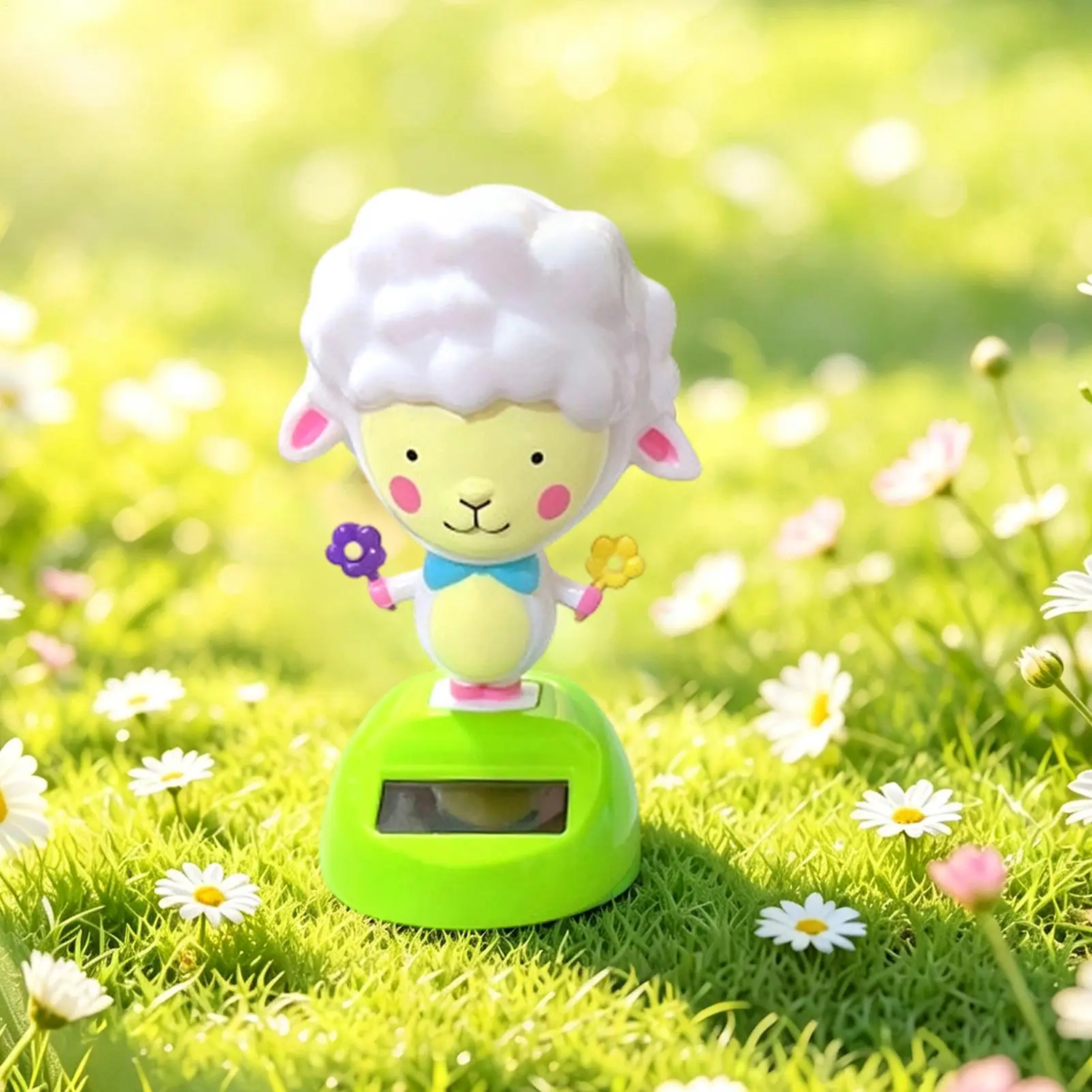 Solar Dancing Figurines Cute Sheep Design Shaking Figure Doll Car Dashboard Ornament Novelty Swing For Automotive Office Desk