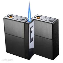 2 In 1 Cigarette Case Inflatable Gas USB Lighter Hold 20pcs Cigarettes Storage Pocket Box Windproof Rechargeable Coil Lighter