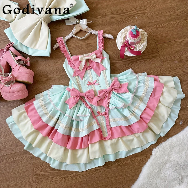 

Soft Girls Lolita Suspender Dress Jsk Women's Slim Fit Bow Cute Sweet Girls Short Princess Party Dresses Vestidos Summer 2025