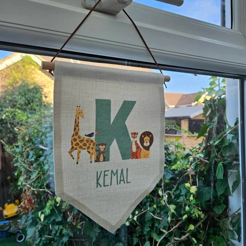 Personalised Name Jungle Animal Pennant Flag Custom Kids Bedroom Wall Hanging Banner Baby Shower Newborn Nursery Decoration Gift - view 5