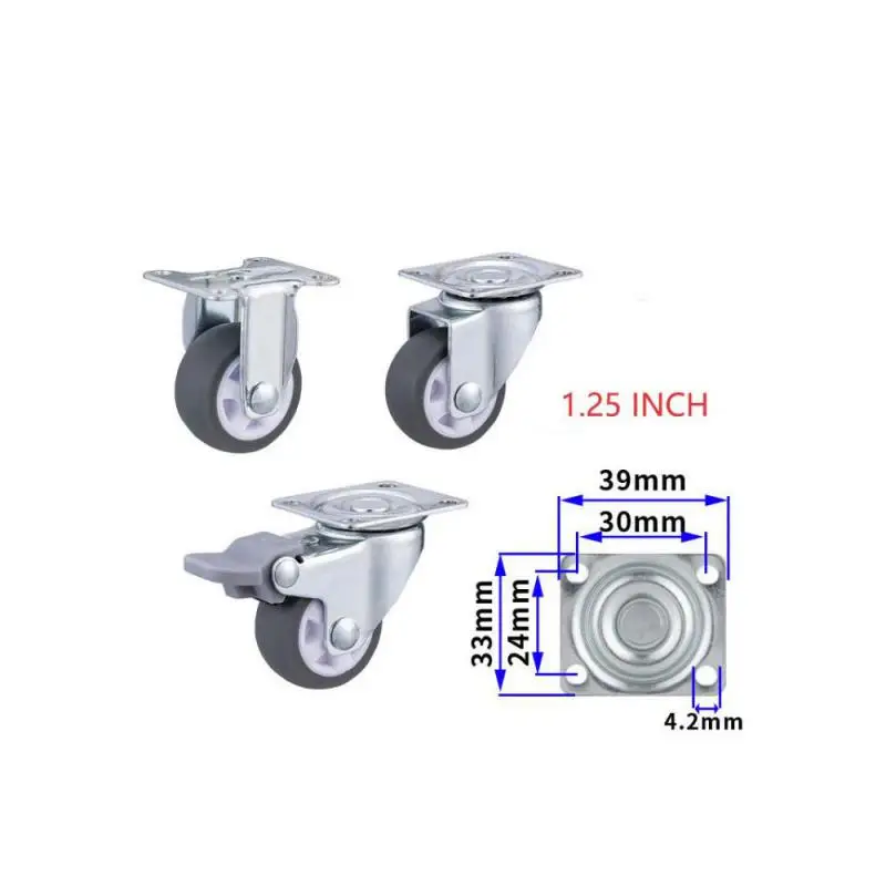 4 Packs Casters 1.25 Inch Gray Tpe Screw Caster, Plate Fixation Universal Silent Wheel, Diameter32mm Househol Universal Wheel