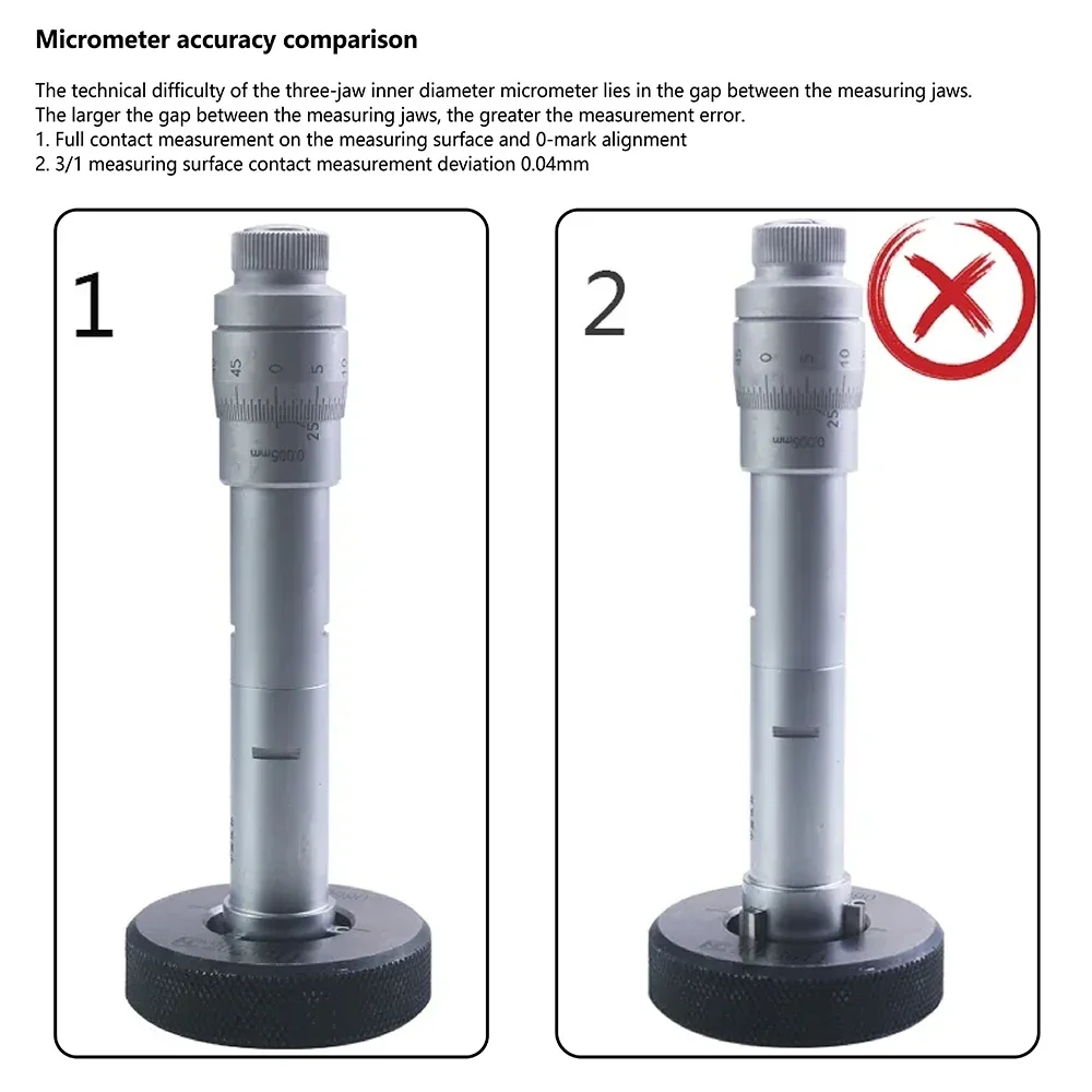 Three-Claw Inner Diameter Micrometer Three-Point Internal Measurement Inner Diameter Micrometer Aperture High Precision 0.004mm