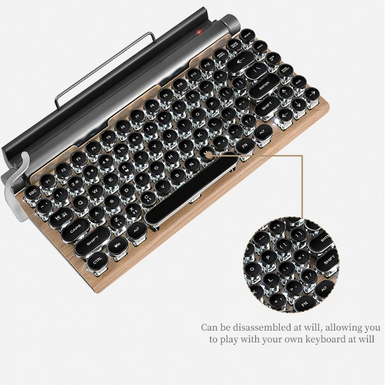 TW1867 Round Retro Punk Keycap Mechanical Wireless Keyboard (Black)