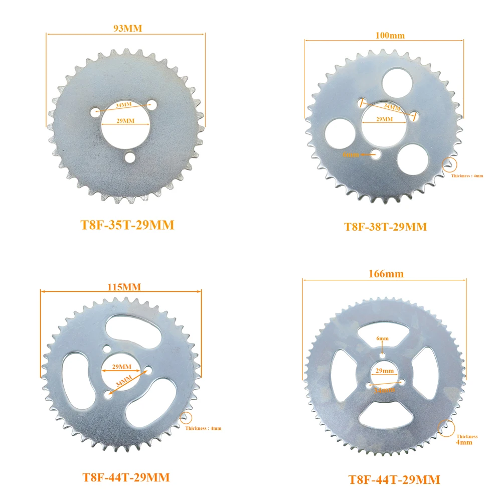 T8F Rear Chain Sprocket Silver T8F 35T 38T 44T 64T Tooth 29mm For 43cc 49cc Minimoto Gas Petrol Goped Scooters Accessories