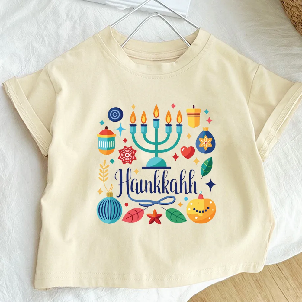 Happy Hanukkah Printed Kids Retro Shirts Chanukah Child Outfit Tops Jewish Holiday Boys Girls Clothes Children Short Sleeve Tee