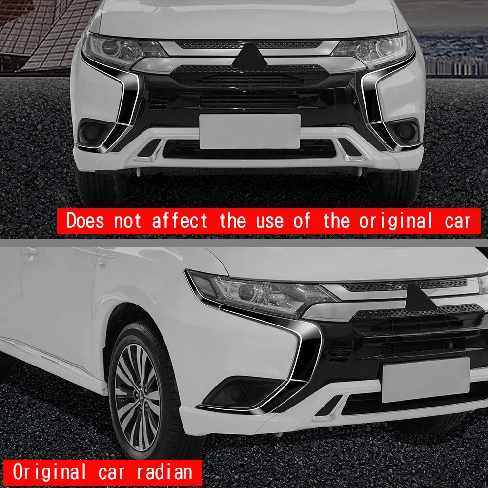 

Для Mitsubishi Outlander 2016-2024 ABS черные передние противотуманные фары, крышка фары, гоночная решетка, наклейки, отделка, Стайлинг автомобиля
