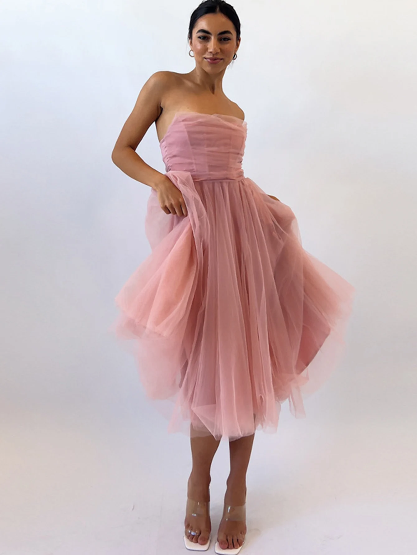 Sexy backless Sleeveless mesh summer dress women elegant luxury wedding party dresses ladies pink evening short dresses vestidos