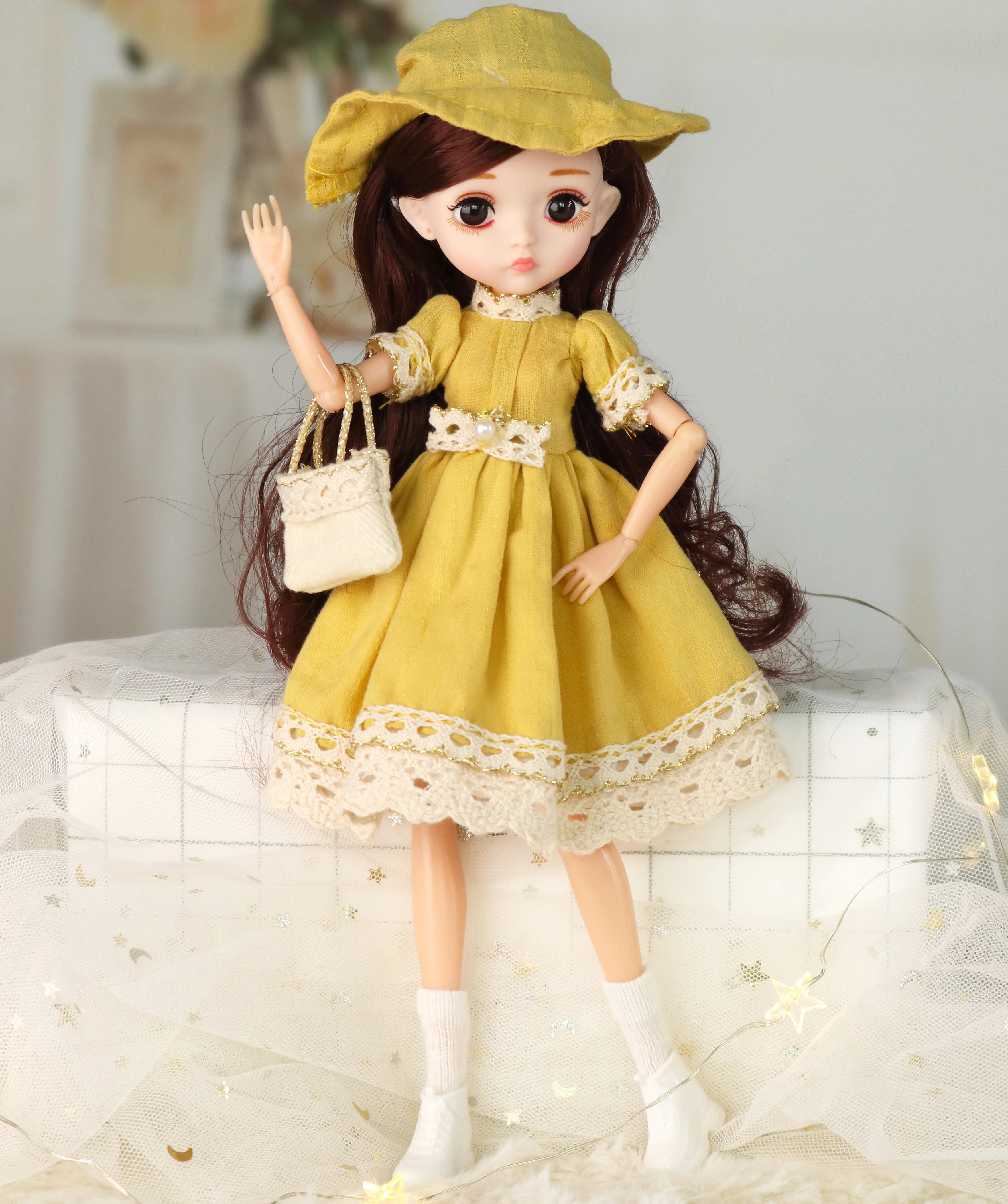 

New 30cm Bjd Doll 23 Moveable Joints 1/6 bjd Girls Dress 3D Brown Eyes Toy with Clothes Shoes Kids Toys for Girls Children Gift