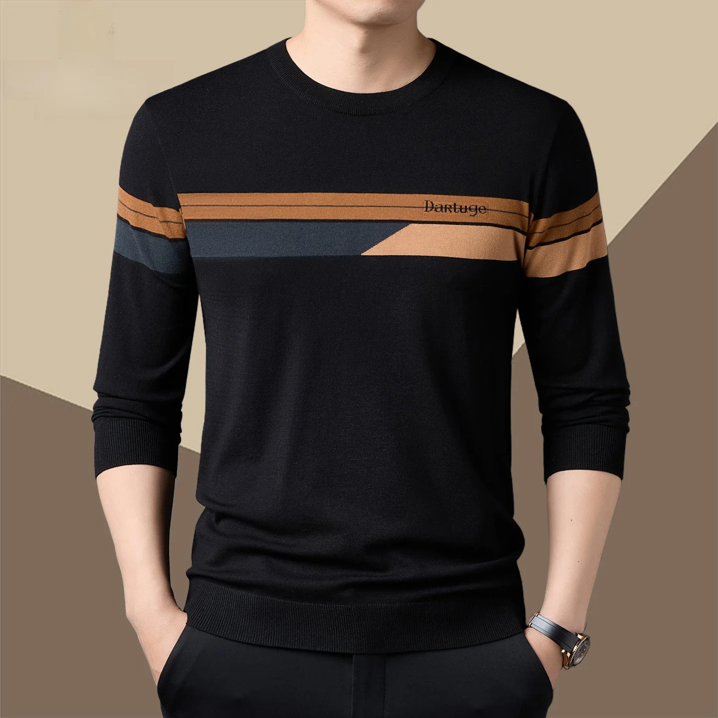 

Мужской тонкий шерстяной свитер Pierre Cardin Slim Fit с круглым вырезом, повседневный трикотажный джемпер, весна-осень, модный цветной базовый слой, футболка