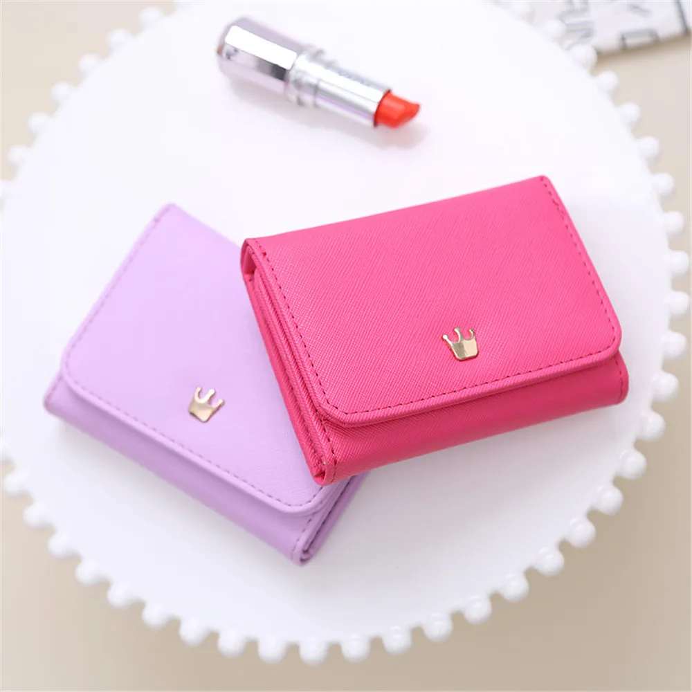 Crown Short Women'S Wallet Mini Money Fold Bag Coin Purse Card Holder Lady Pu Leather Zipper Coin Pouch Portable Wallets