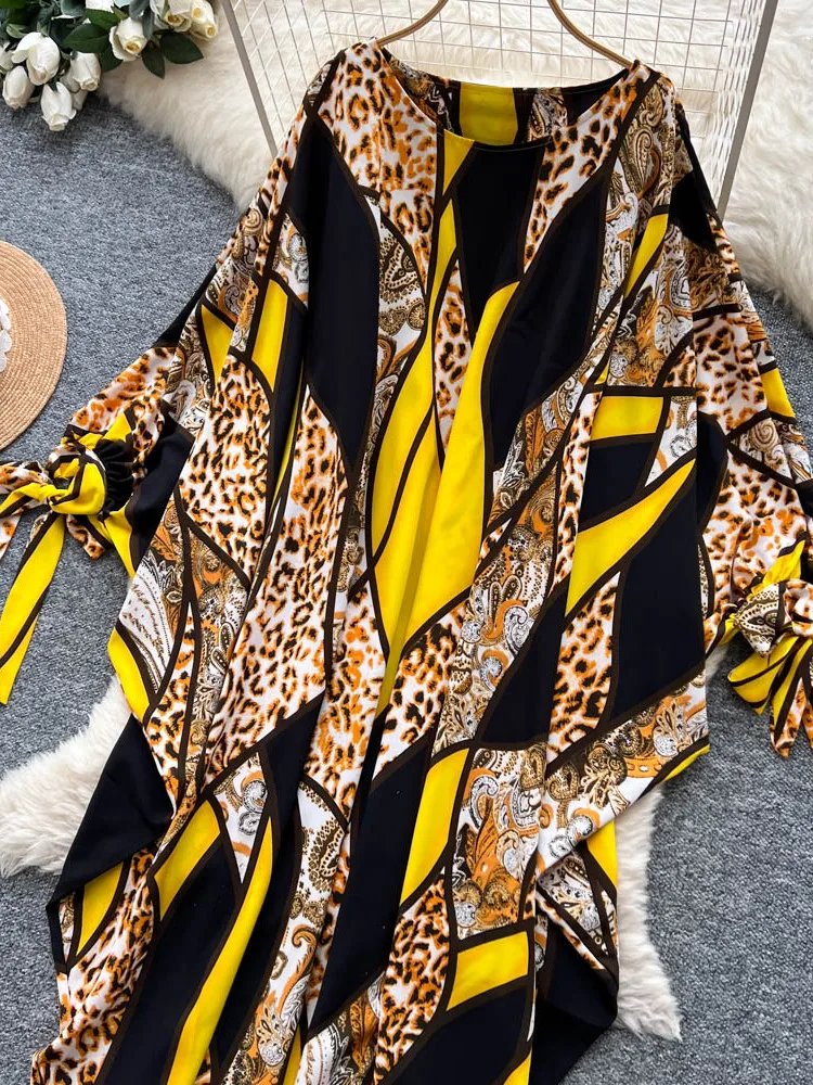 Vestido Largo con Estampado Floral Retro para Mujer, Hoado, con Nudo, Cintura Alta, Falda en Línea A, Estilo E, Vers...