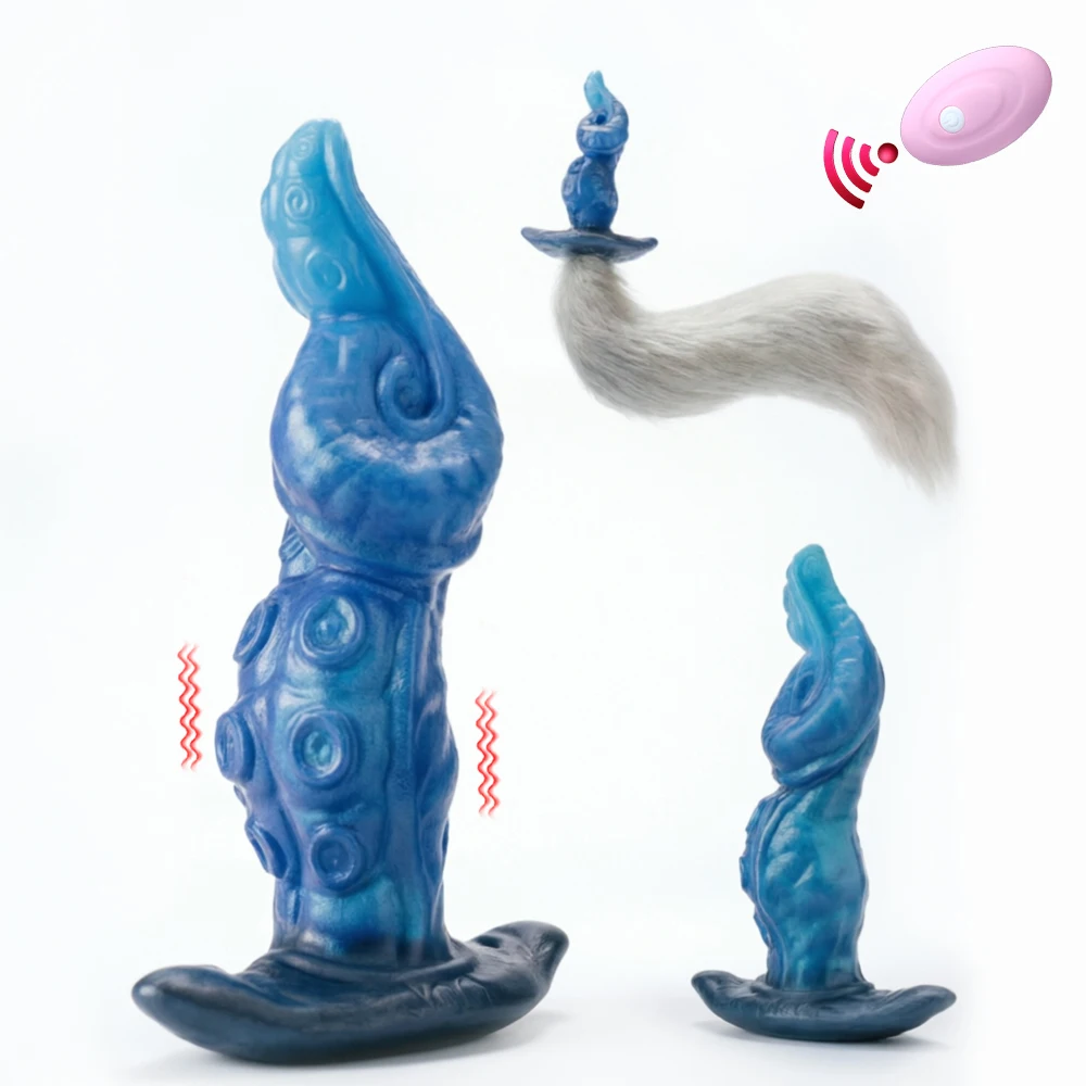 YOCY Platinum Silicone Fantasy Octopus Tentacles Texture Butt Plug Wireless Control 10 Modes Vibrating Adult Sex Toys