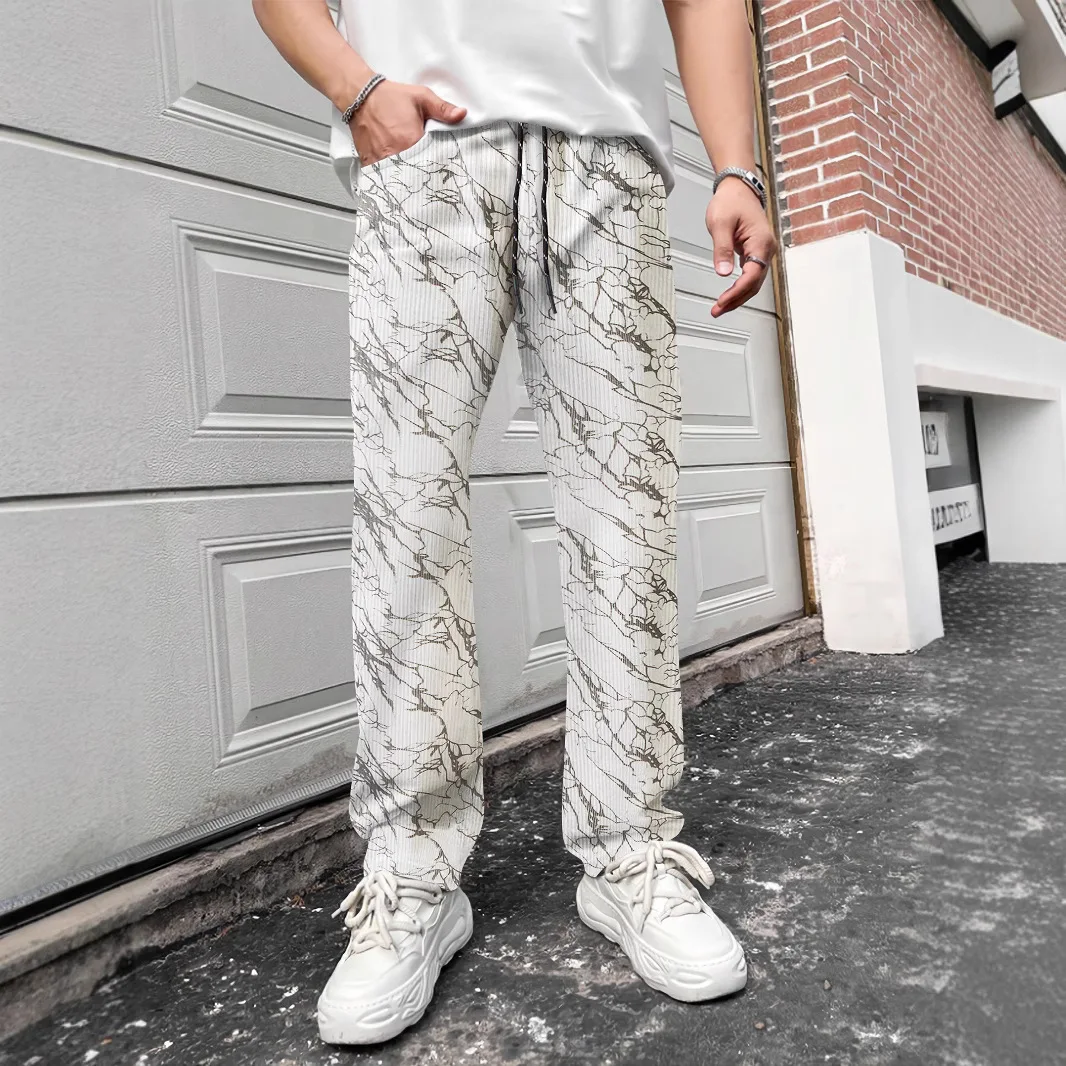 

New American loose leopard print straight-leg pants for men, casual and versatile men's pants, long pants