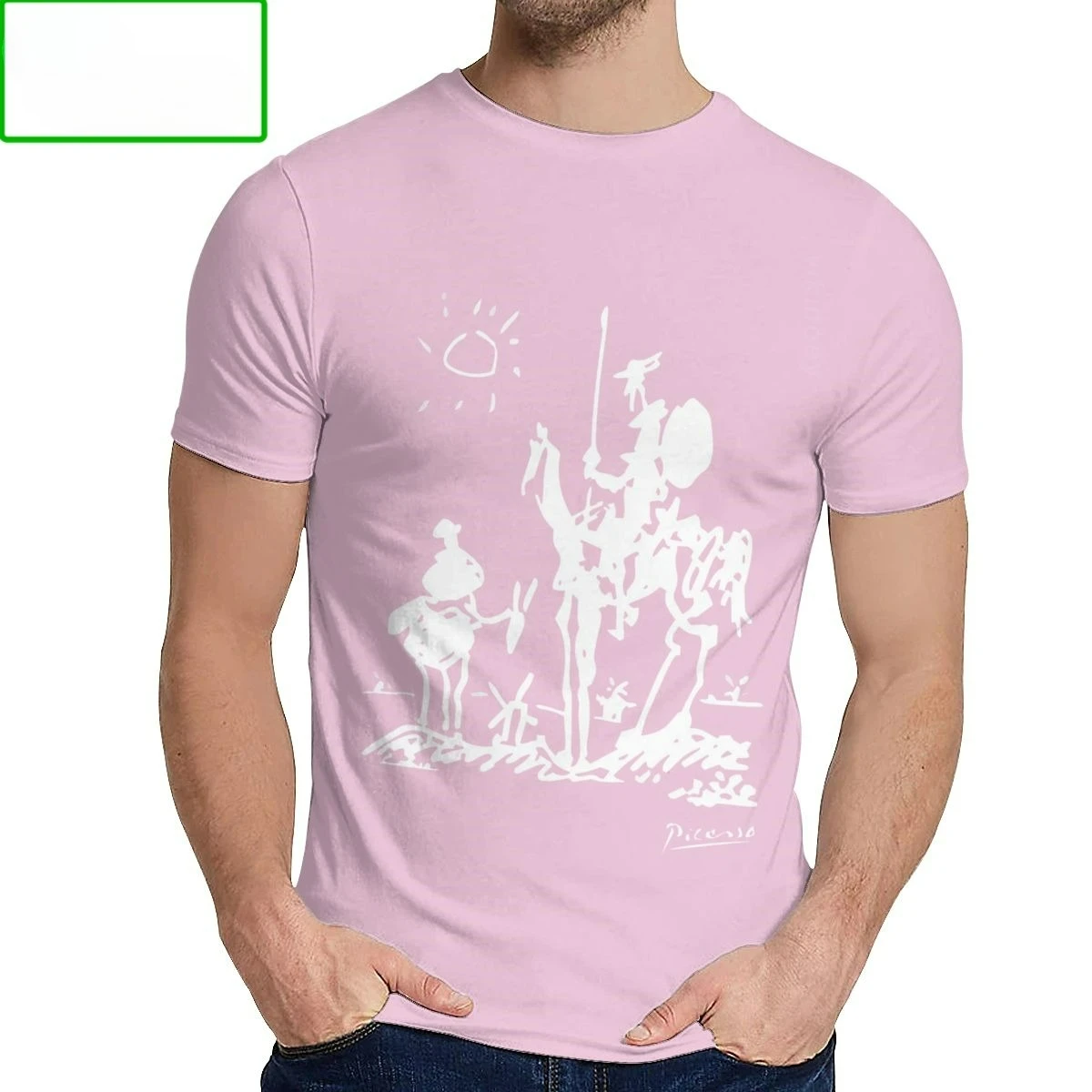 جديد القطن بيكاسو الفن اللوحة الطباعة تي شيرت رجالي دون كيشوت فارس تي شيرت المرأة الشارع الشهير جميلة الكلاسيكية طاقم الرقبة #3