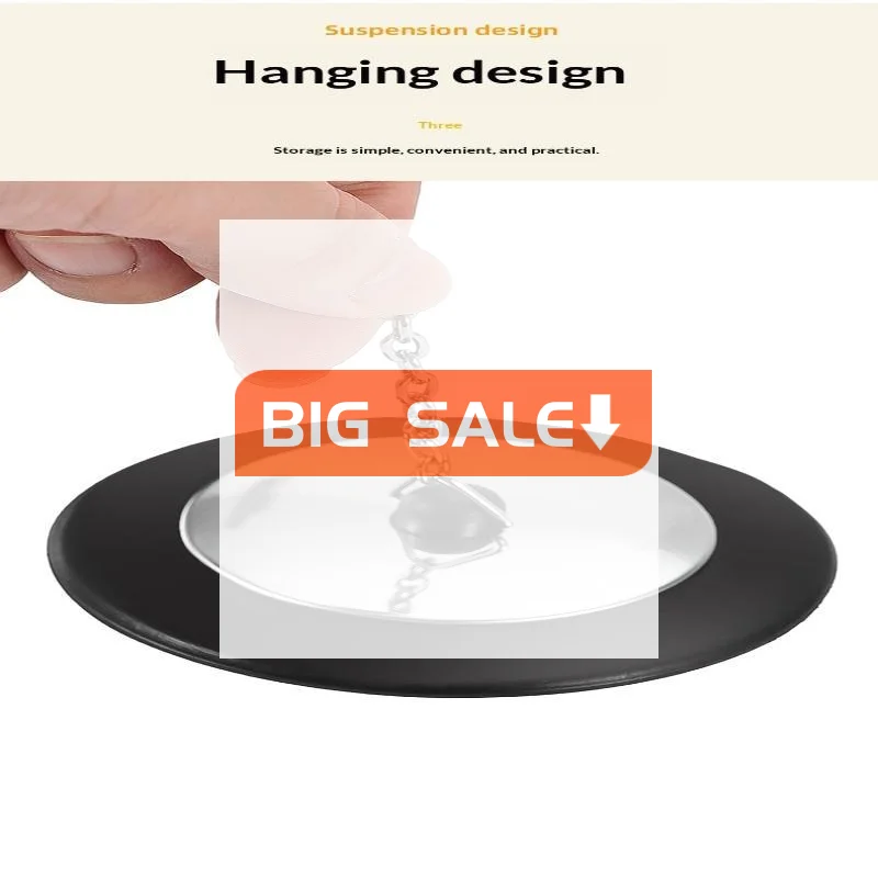 1 PCS Stainless Steel Rubber Sink Stopper With Hanging Chain Leak Proof Seal For Kitchen Bathroom Drain
