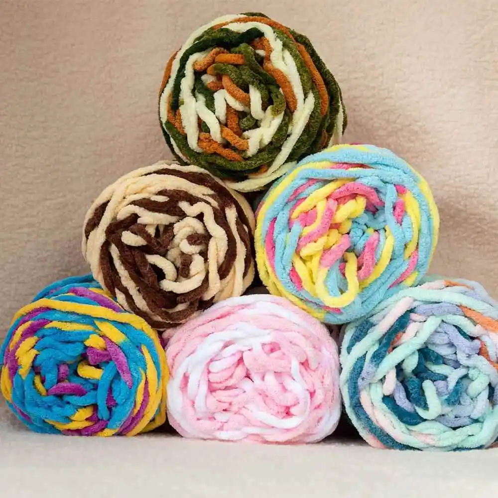 Thick Yarn Ice Strip Line Single Thread Hand Knitted Scarf And Slippers DIY Color Gradient Wool Ball for Clothing Fabric
