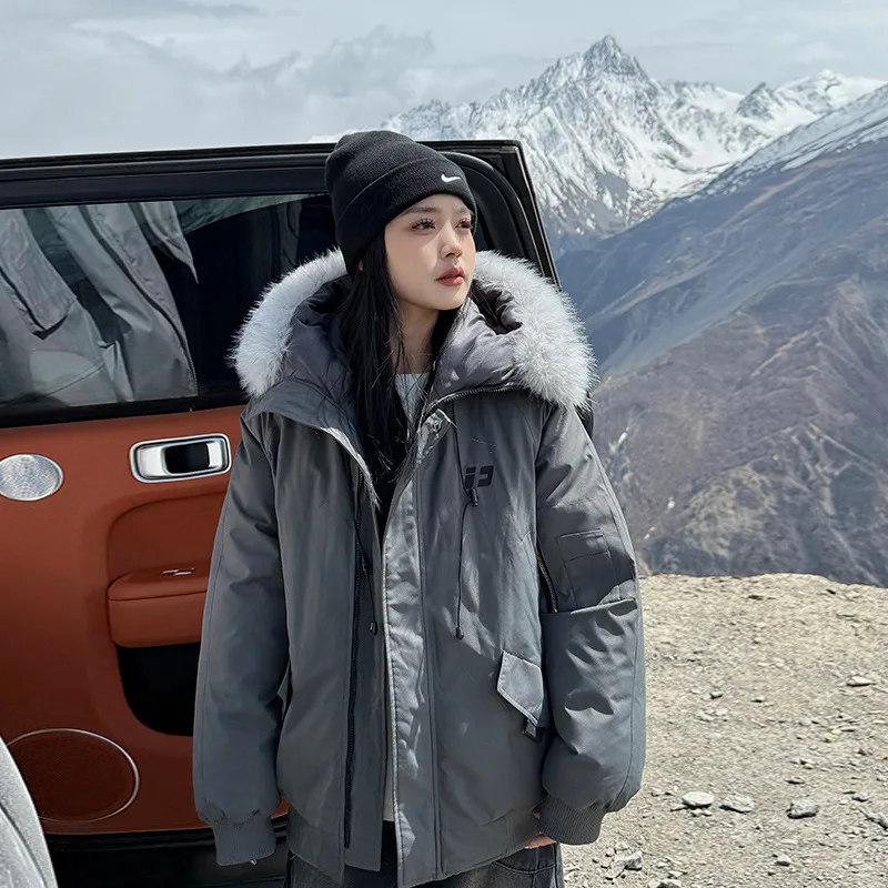 

PinkyIsBlack Oversize Tooling Padded Jacket Women's 2025 Winter New Korean Big Fur Collar Loose Puffer Jacket Thick Coat Clothes