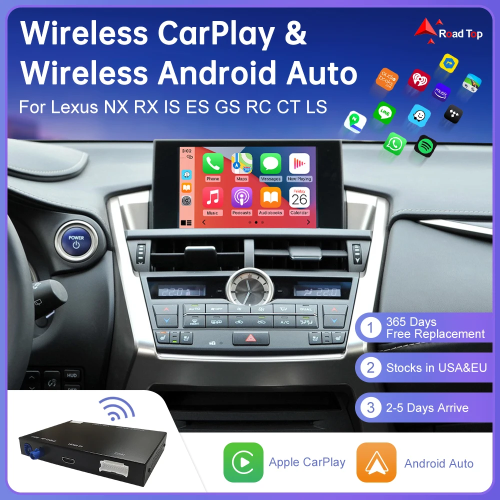 Wireless CarPlay for Lexus NX RX IS ES GS RC CT LS LX LC UX 2014-2020, with Android Mirror Link AirPlay GPS Car Play Functions