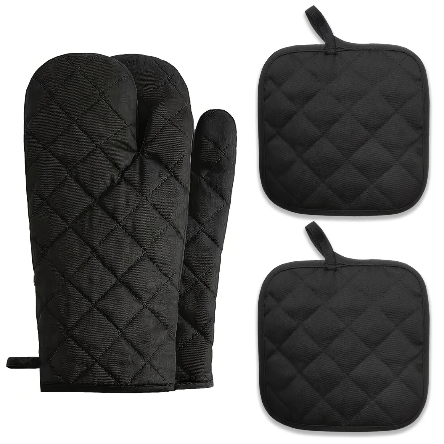 Cotton Oven Mitts With Heat Insulation Mat, Solid Color Heat Resistant Mitts, Heat Insulation Mat, Microwave Oven Baking Oven In