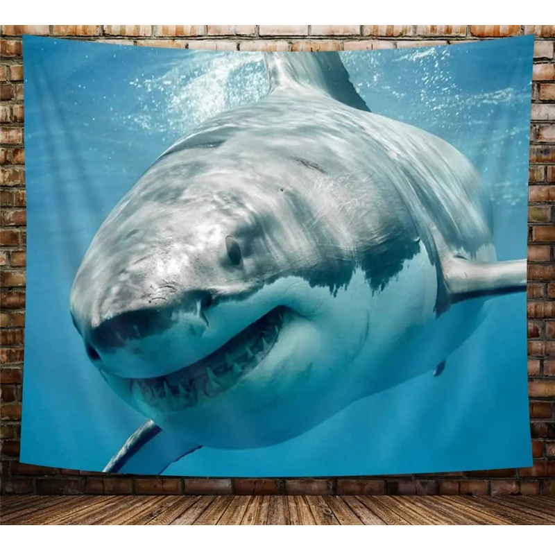 Ocean Art Home Decor Shark Jaws Tusk Keenness Predation In Underwater Tapestry Wall Hanging for Bedroom Living Room Dorm Decor