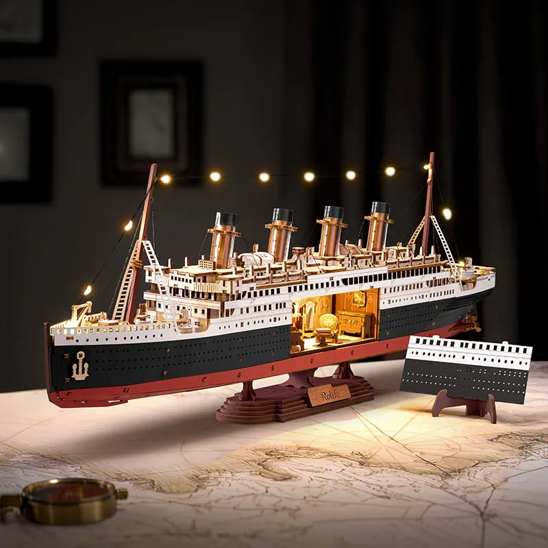 

ROBOTIME Rolife Classic Luxury Cruise Ship 3D Puzzle LED Light Up Model with Lights Build for Display Nautical Decor for Home
